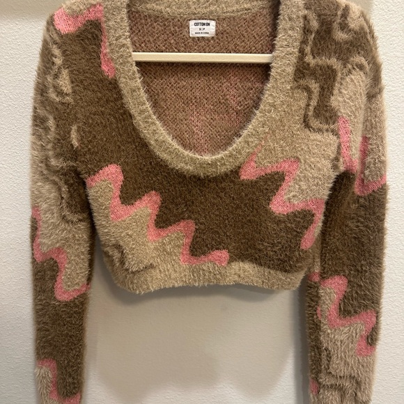 Cotton On Fuzzy Brown and Pink Sweater - Picture 2 of 4